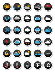 Weather round vector icons set