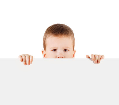 Baby boy holding white blank board