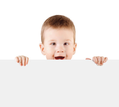 Baby holding white blank board