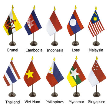 Desktop national flags of AEC , Asean economic community