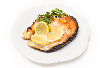 Salmone arrosto, roasted salmon steak