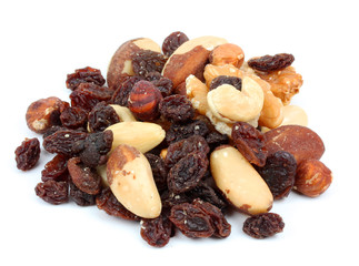 raisins and nuts on a white background