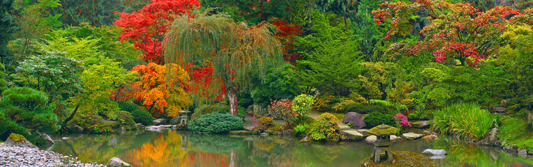 Panele Szklane  Panoramiczny widok na Ogród Japoński