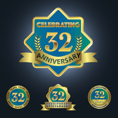 Celebrating 32 Years Anniversary - Blue seal with golden ribbon