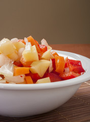colorful pepper and onion cut in cubes