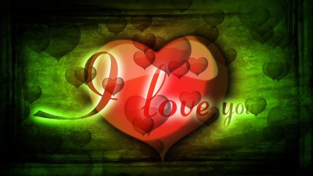 Red heart with inscription I love you and animated background for Valentine's day