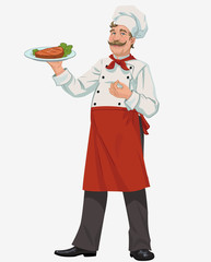 chef with cooked grill steak