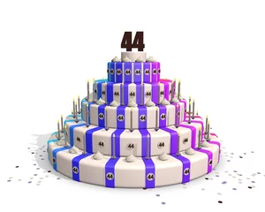 Deurstickers vrolijke taart met cijfer 44 © emieldelange