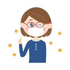 A happy young woman winking with a mask and glasses on