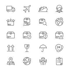 Logistics and shipping thin icons