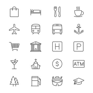 Map and location thin icons