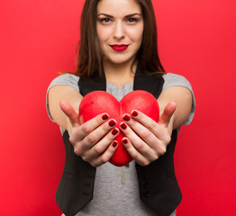 Beautiful woman with red heart