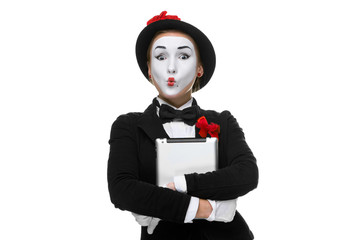 surprised mime isolated on white background