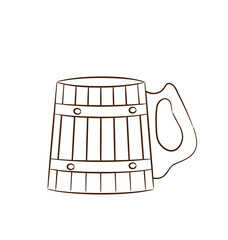 Wooden mug with beer isolated on white background