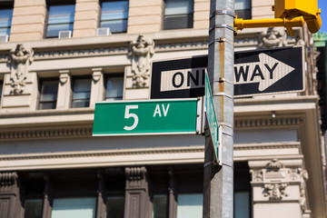 Fift avenue sign 5 th Av New York Mahnattan