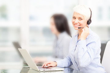 female support assistant with people backgroung