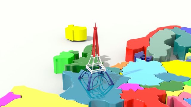 Animazione mappa Europa con torre Eiffel colori Francia