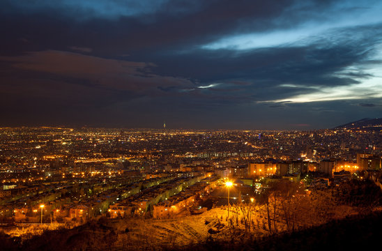 Illuminated City of Tehran from Above after Sunset