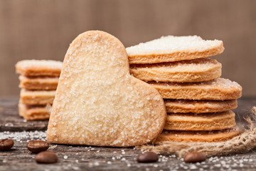 Stack of handmade heart shaped cookies gift for valentines day