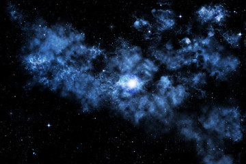 hell leuchtender Sternenhimmel mit blauen Wolken