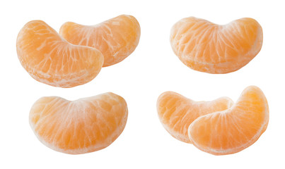 Mandarin slices set isolated on white background