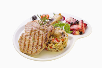 CARE BOAR with mixed rice and vegetables with cranberry sauce