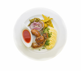  SAUSAGES OF ELK AND WILD BOAR WITH MASHED POTATOES