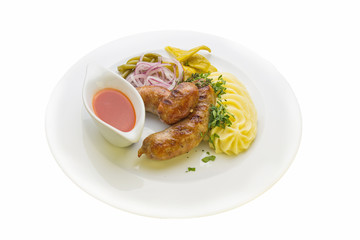  SAUSAGES OF ELK AND WILD BOAR WITH MASHED POTATOES