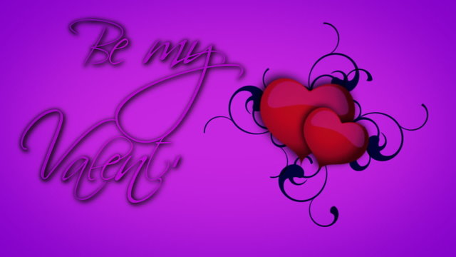 Purple Be my Valentine sign with animated hearts and vines on a purple background