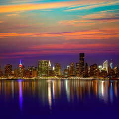 Fototapeta na wymiar Manhattan New York sunset skyline from East