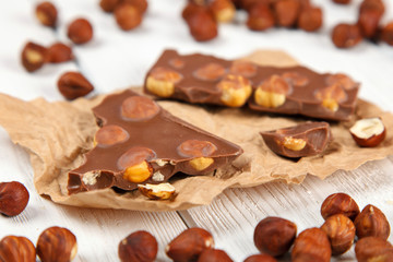 Delicious milk chocolate with hazelnut