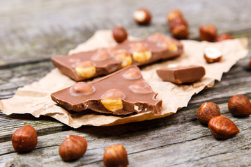 Delicious milk chocolate with hazelnut