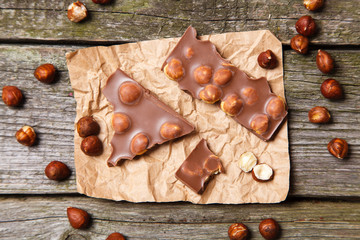 Delicious milk chocolate with hazelnut