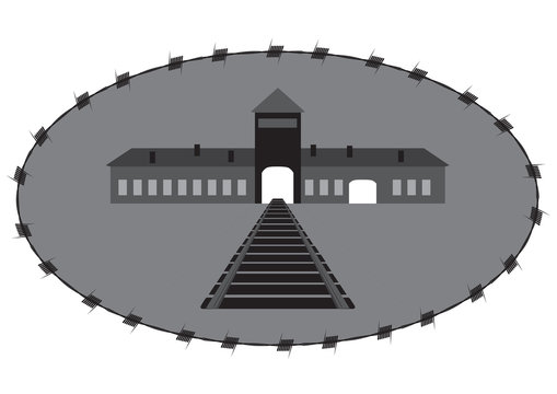 vector concentration camp with railways and barbed wire