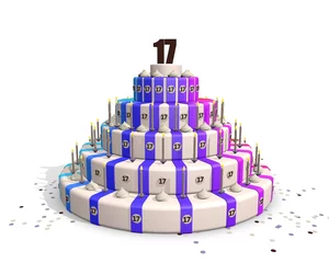 Deurstickers Verjaardag feest - taart met zeventien © emieldelange