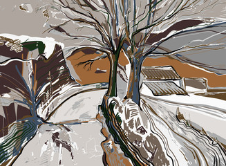 Obrazy na Plexi  cyfrowe malowanie zimowego krajobrazu