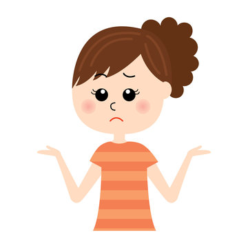 I don't know. An illustration of a young woman shrugging.