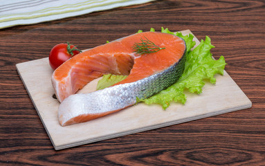Raw salmon steak
