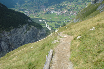 Trail in mountains nearby Grindelwald in Alps in Switzerland