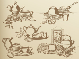 Tea Ceremony: Vintage Drawing Still-life