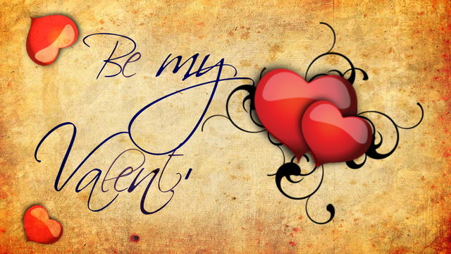 Be my Valentine animation with beating hearts and vines on old paper background