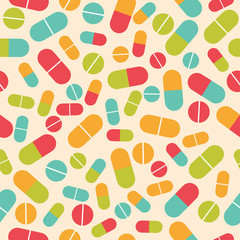 Pills collection. Medical pills and capsules seamless pattern. C