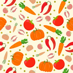 Seamless pattern with vegetables on a white background