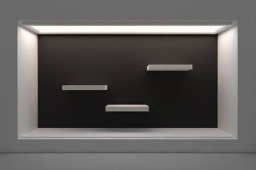 Empty circle storefront or podium with lighting and a big window