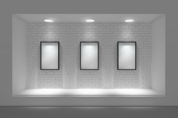 Empty storefront or podium with lighting and a big window