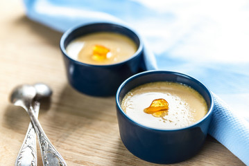 Creme caramel in the pots