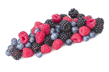 Group of berries close up on white background