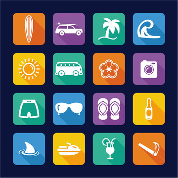 Surfing Icons Flat Design