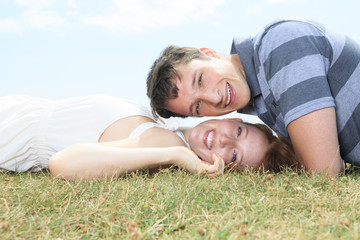 A couple outside having fun together outside