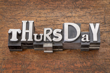 Thursday word in mixed vintage metal type